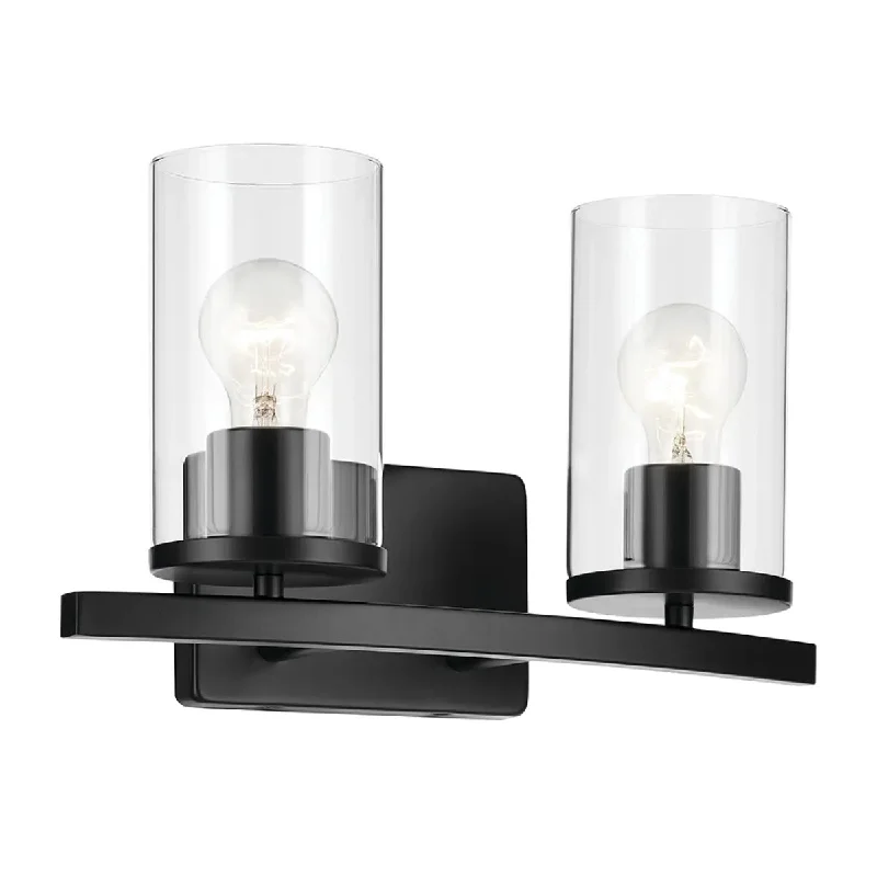 Industrial Lighting for Printing Press FacilitiesCrosby 15" 2-Light Vanity Light with Clear Glass, Black Finish