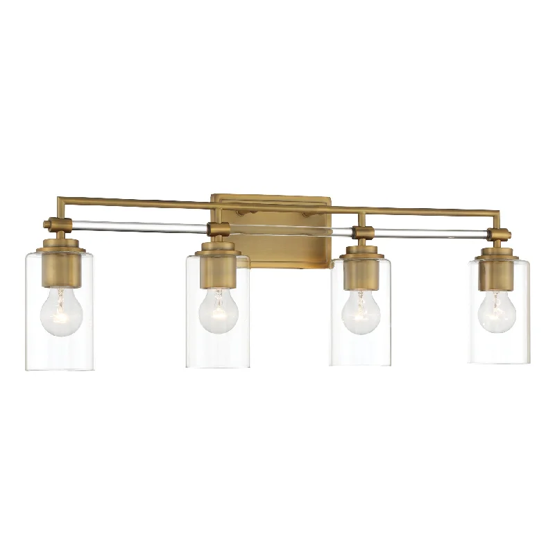 Industrial Ceiling - Mounted Lighting for Assembly PlantsBinsley 32" 4 Lights Vanity Light Brass Finish Industrial Ceiling - Mounted Lighting for Assembly PlantsBinsley 32" 4 Lights Vanity Light Brass Finish