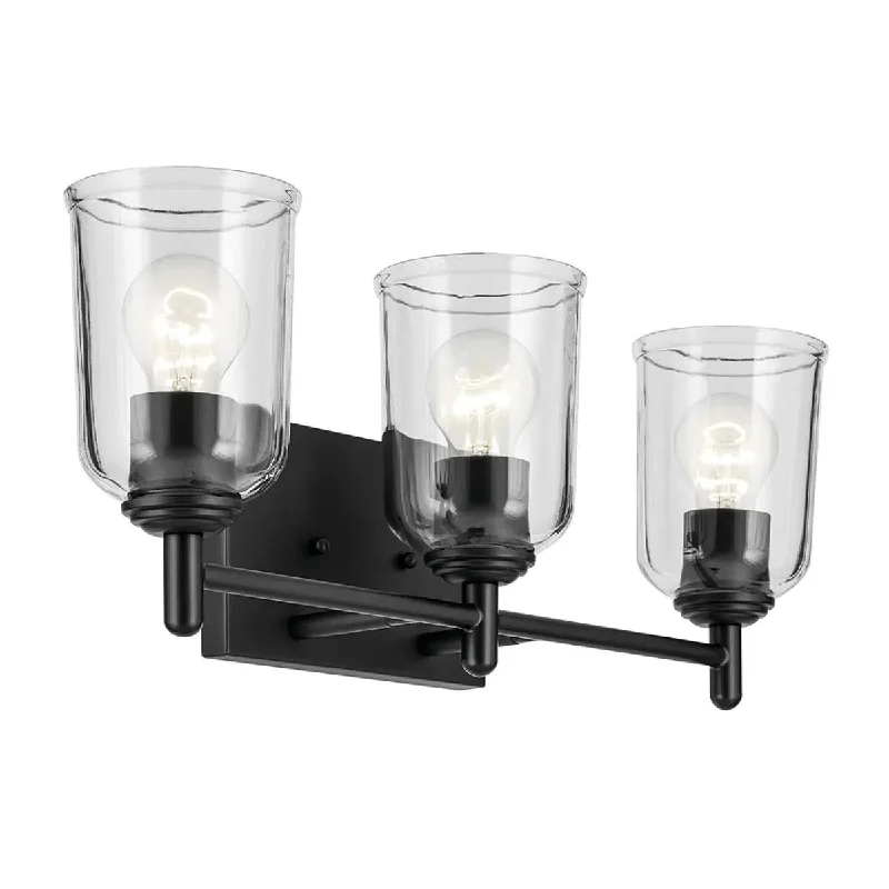 Industrial Lighting for Electronics ManufacturingShailene 21" 3-Light Bathroom Vanity Light with Clear Glass, Black Finish