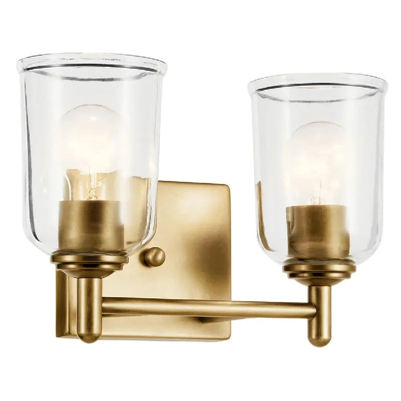 Waterproof Industrial Lighting for Wet AreasShailene 13" 2-Light Bathroom Vanity Light with Clear Glass, Natural Brass Finish