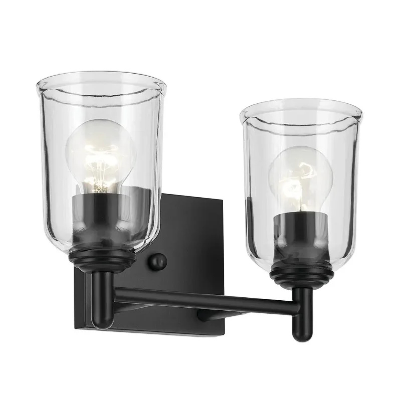 Industrial Lighting for Chemical PlantsShailene 13" 2-Light Bathroom Vanity Light with Clear Glass, Black Finish