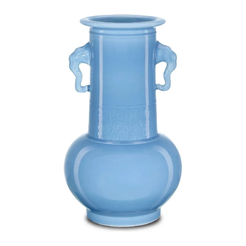 White track lighting for a clean lookSky Blue Elephant Handle Vase