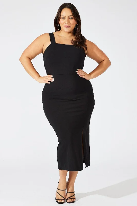 Black Square Neck Bodycon Dress