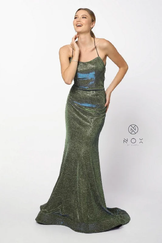 Long Metallic Prom Dress Sexy Evening Gown