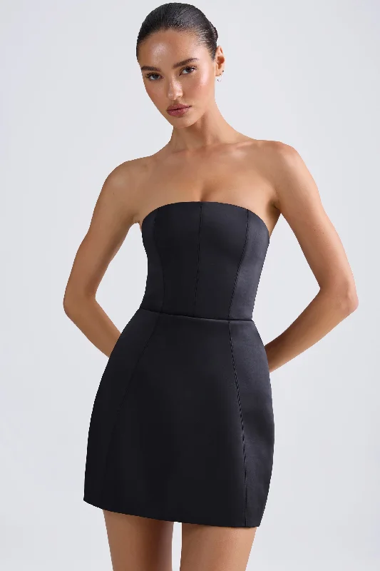 Bandeau Structured Tulip Mini Dress in Black