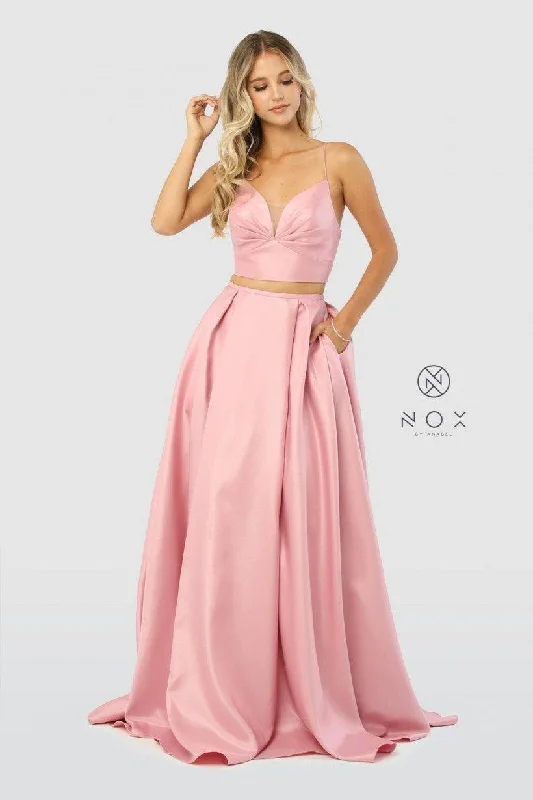 Long Two Piece Prom Dress with Pockets