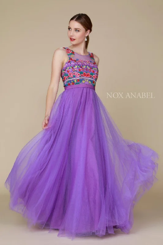 Long Floral Lilac Prom Formal Homecoming Dress