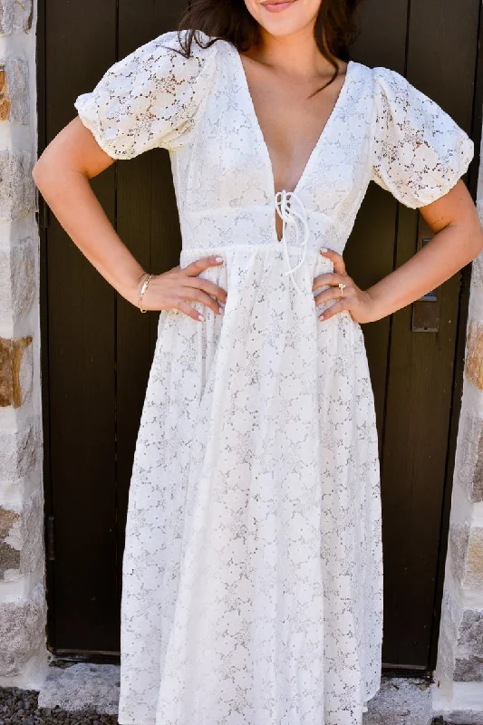 Cumbria White Floral Lace Tea Dress