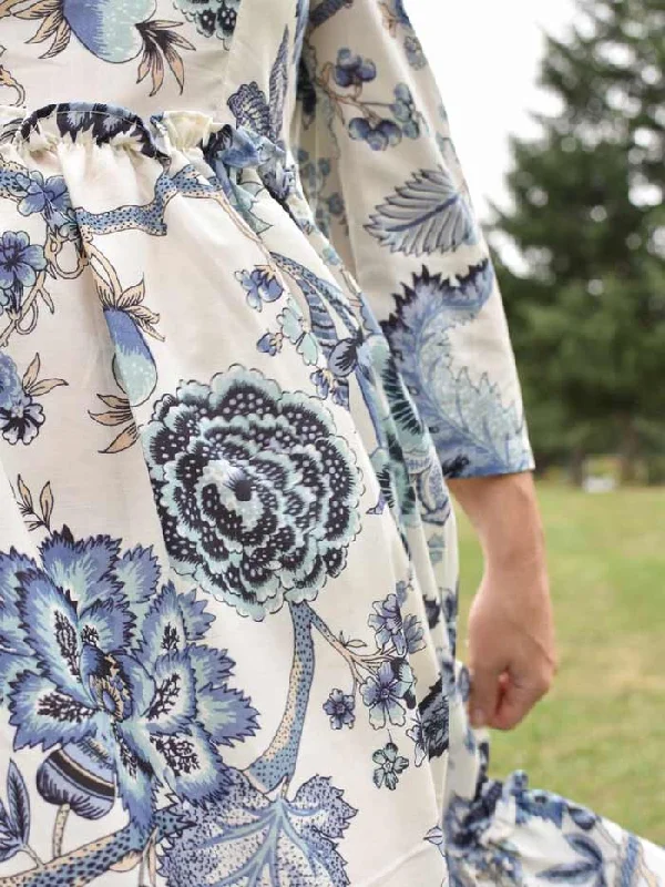 Montauk Blue Floral Puff Sleeve Maxi Dress