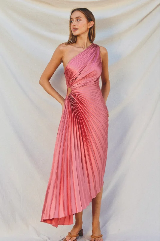 Olympia Rose Pleated One Shoulder Gown