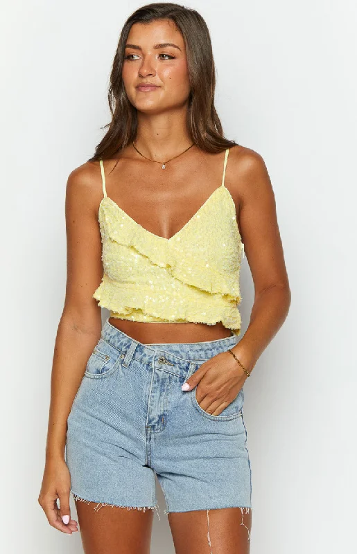 Dolly Yellow Sequin Crop Top