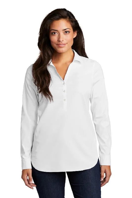 Port Authority Womens City Moisture Wicking Long Sleeve Polo Shirt - White