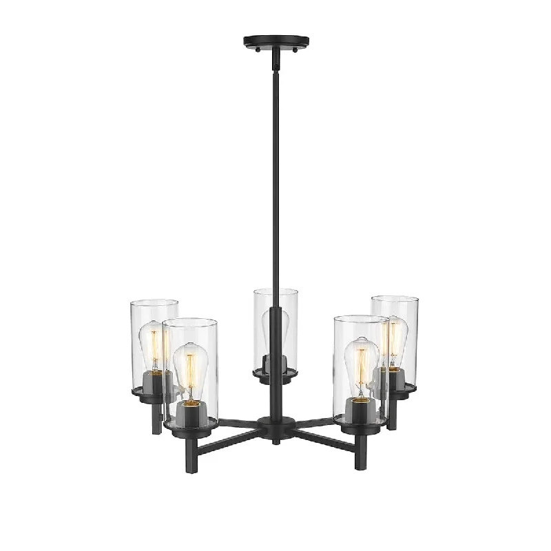 Small Chandeliers for Compact RoomsSmall Chandeliers for Compact Rooms5 Lamps Janna Chandelier - Matte Black Finish - Clear Glass - 30in Diameter - E26 Medium Base Small Chandeliers for Compact RoomsSmall Chandeliers for Compact Rooms5 Lamps Janna Chandelier - Matte Black Finish - Clear Glass - 30in Diameter - E26 Medium Base