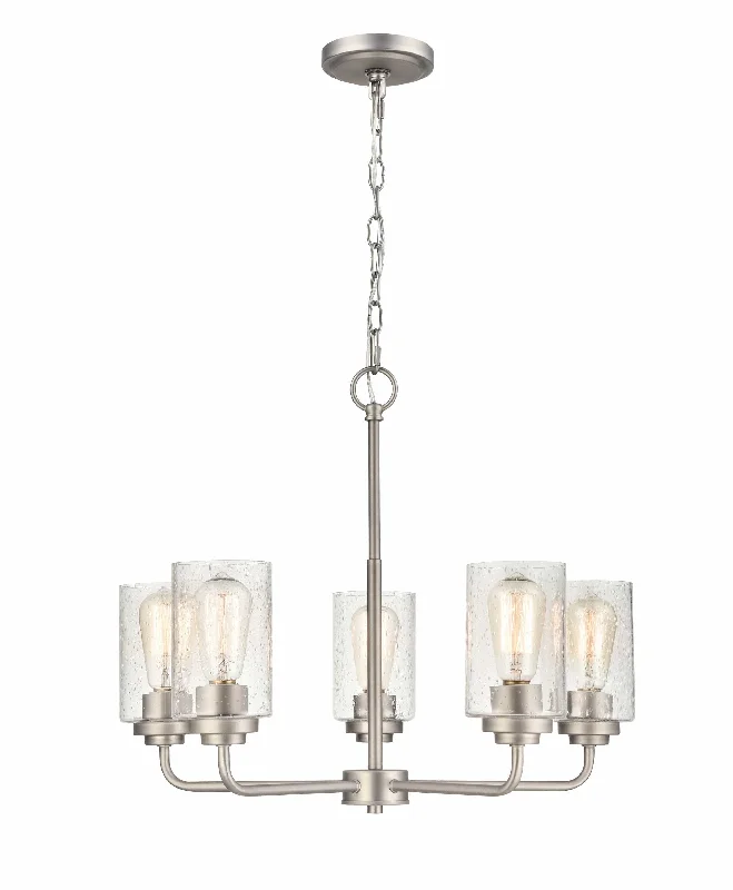 Chandeliers with Frosted Glass for a Softer Light DiffusionChandeliers with Frosted Glass for a Softer Light Diffusion5 Lamps Moven Chandelier - Satin Nickel - Clear Seeded Glass - 23in Diameter - E26 Medium Base Chandeliers with Frosted Glass for a Softer Light DiffusionChandeliers with Frosted Glass for a Softer Light Diffusion5 Lamps Moven Chandelier - Satin Nickel - Clear Seeded Glass - 23in Diameter - E26 Medium Base