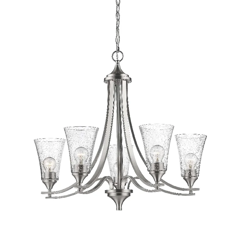 Incandescent Chandeliers for a Warm and Traditional GlowIncandescent Chandeliers for a Warm and Traditional Glow5 Lamps Natalie Chandelier - Satin Nickel - Clear Seeded Glass - 27.75in Diameter - E26 Medium Base Incandescent Chandeliers for a Warm and Traditional GlowIncandescent Chandeliers for a Warm and Traditional Glow5 Lamps Natalie Chandelier - Satin Nickel - Clear Seeded Glass - 27.75in Diameter - E26 Medium Base