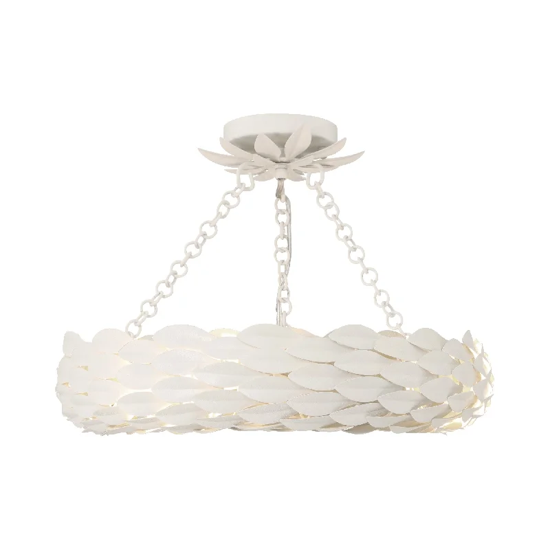 Chandeliers with Metal Frames in Silver FinishChandeliers with Metal Frames in Silver FinishBroche 6 Light Matte White Semi Flush Mount - C193-535-MT_CEILING Chandeliers with Metal Frames in Silver FinishChandeliers with Metal Frames in Silver FinishBroche 6 Light Matte White Semi Flush Mount - C193-535-MT_CEILING