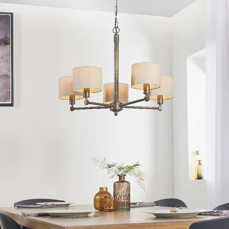 Art Deco Chandeliers for a Retro - Glam LookArt Deco Chandeliers for a Retro - Glam LookEndon Indara Pendant Hammered Bronze & Linen Shades