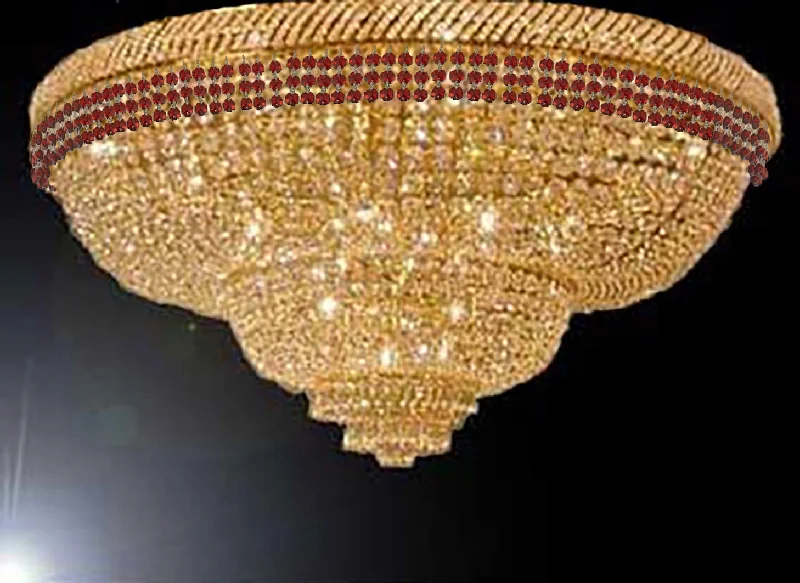 French Country Chandeliers with a Romantic AuraFrench Country Chandeliers with a Romantic AuraFlush French Empire Crystal Chandelier Chandeliers Moroccan Style Lighting Trimmed with Ruby Red Crystal! Good for Dining Room, Foyer, Entryway, Family Room and More! H29" x W50" - G93-FLUSH/B74/CG/448/48 French Country Chandeliers with a Romantic AuraFrench Country Chandeliers with a Romantic AuraFlush French Empire Crystal Chandelier Chandeliers Moroccan Style Lighting Trimmed with Ruby Red Crystal! Good for Dining Room, Foyer, Entryway, Family Room and More! H29" x W50" - G93-FLUSH/B74/CG/448/48