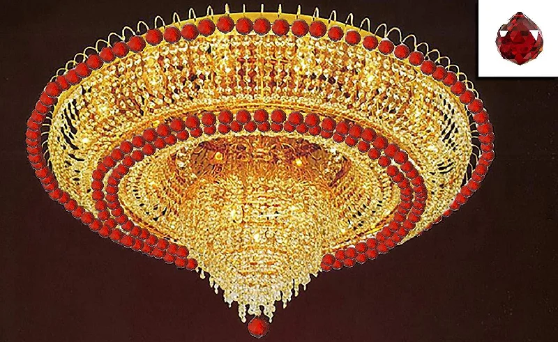 Chandeliers with Adjustable Height for Custom InstallationChandeliers with Adjustable Height for Custom InstallationFrench Empire Crystal Flush Chandelier Lighting H 19" W 39" Dressed with Ruby Red Color Balls! - J10-B104/26097/16 Chandeliers with Adjustable Height for Custom InstallationChandeliers with Adjustable Height for Custom InstallationFrench Empire Crystal Flush Chandelier Lighting H 19" W 39" Dressed with Ruby Red Color Balls! - J10-B104/26097/16