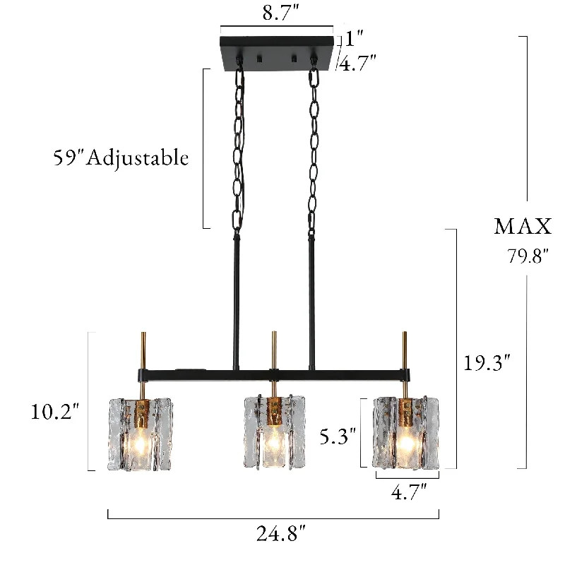 Incandescent Chandeliers for a Warm and Traditional GlowIncandescent Chandeliers for a Warm and Traditional GlowKasy Modern 3-Light Textured Glass Chandelier Kitchen Island Lights for Dining Room - W 24.8" x D 4.7" x H 10.2" Incandescent Chandeliers for a Warm and Traditional GlowIncandescent Chandeliers for a Warm and Traditional GlowKasy Modern 3-Light Textured Glass Chandelier Kitchen Island Lights for Dining Room - W 24.8" x D 4.7" x H 10.2"