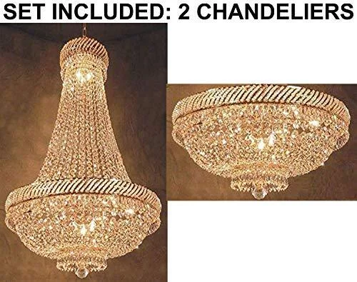 Chandeliers with Metal Frames in Gold FinishChandeliers with Metal Frames in Gold FinishSet of 2-1 French Empire Crystal Chandelier Chandeliers Lighting H46" X W23" and 1 French Empire Crystal Chandelier Lighting H 16" W 23" - 1EA C7/CG/448/9+ 1EA FLUSH/448/9 Chandeliers with Metal Frames in Gold FinishChandeliers with Metal Frames in Gold FinishSet of 2-1 French Empire Crystal Chandelier Chandeliers Lighting H46" X W23" and 1 French Empire Crystal Chandelier Lighting H 16" W 23" - 1EA C7/CG/448/9+ 1EA FLUSH/448/9