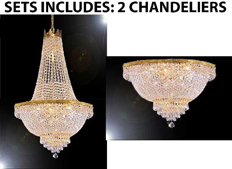 Chandeliers with Metal Frames in Silver FinishChandeliers with Metal Frames in Silver FinishSet of 2 - 1 French Empire Crystal Chandelier Lighting -Great for the Dining Room, Foyer, Entry Way, Living Room! H50" X W24" and 1 French Empire Crystal Semi Flush Chandelier Lighting H18" X W24" - 1EA C7/CG/870/9 + 1EA FLUSH/870/9 Chandeliers with Metal Frames in Silver FinishChandeliers with Metal Frames in Silver FinishSet of 2 - 1 French Empire Crystal Chandelier Lighting -Great for the Dining Room, Foyer, Entry Way, Living Room! H50" X W24" and 1 French Empire Crystal Semi Flush Chandelier Lighting H18" X W24" - 1EA C7/CG/870/9 + 1EA FLUSH/870/9
