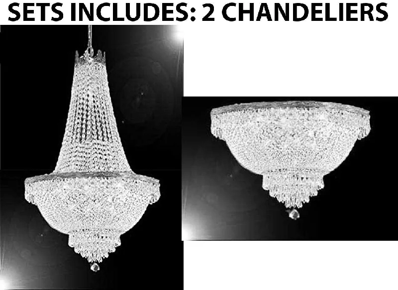 Chandeliers for Living Rooms to Create a Focal PointChandeliers for Living Rooms to Create a Focal PointSet of 2 - 1 French Empire Crystal Chandelier Lighting - Great for the Dining Room! H50" X W24" and 1 French Empire Crystal Semi Flush Basket Chandelier Chandeliers Lighting H18" X W24" - 1EA C7/CS/870/9 + 1EA FLUSH/CS/870/9 Chandeliers for Living Rooms to Create a Focal PointChandeliers for Living Rooms to Create a Focal PointSet of 2 - 1 French Empire Crystal Chandelier Lighting - Great for the Dining Room! H50" X W24" and 1 French Empire Crystal Semi Flush Basket Chandelier Chandeliers Lighting H18" X W24" - 1EA C7/CS/870/9 + 1EA FLUSH/CS/870/9
