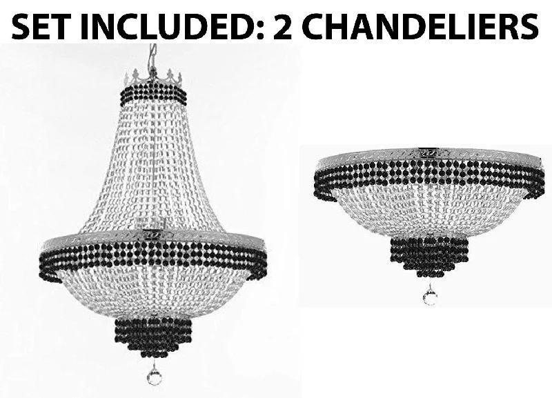 Chandeliers with Multiple Lights for Maximum IlluminationChandeliers with Multiple Lights for Maximum IlluminationSet of 2-1 French Empire Crystal Chandelier Lighting Trimmed w/Jet Black Crystal! H30" X W24" and 1 Flush French Empire Crystal Chandelier Lighting Trimmed w/Jet Black Crystal! H18" X W24" - B79/CS/870/9 + B79/CS/FLUSH/870/9 Chandeliers with Multiple Lights for Maximum IlluminationChandeliers with Multiple Lights for Maximum IlluminationSet of 2-1 French Empire Crystal Chandelier Lighting Trimmed w/Jet Black Crystal! H30" X W24" and 1 Flush French Empire Crystal Chandelier Lighting Trimmed w/Jet Black Crystal! H18" X W24" - B79/CS/870/9 + B79/CS/FLUSH/870/9