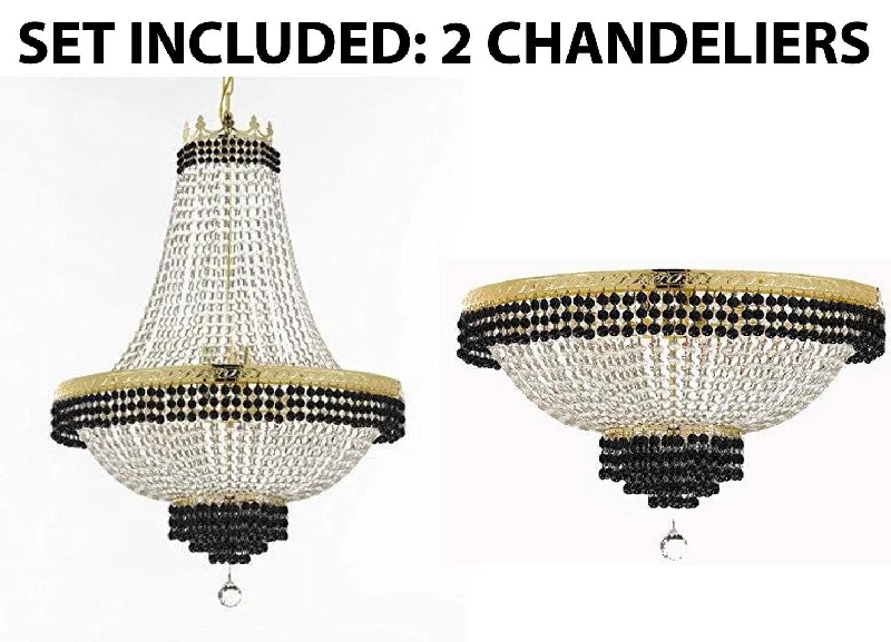 Chandeliers for Low Ceilings to Avoid OvercrowdingChandeliers for Low Ceilings to Avoid OvercrowdingSet of 2-1 French Empire Crystal Chandelier Lighting Trimmed w/Jet Black Crystal! H30" X W24" and 1 Flush French Empire Crystal Chandelier Trimmed with Jet Black Crystal! H18" X W24" - B79/CG/870/9 + B79/CG/FLUSH/870/9 Chandeliers for Low Ceilings to Avoid OvercrowdingChandeliers for Low Ceilings to Avoid OvercrowdingSet of 2-1 French Empire Crystal Chandelier Lighting Trimmed w/Jet Black Crystal! H30" X W24" and 1 Flush French Empire Crystal Chandelier Trimmed with Jet Black Crystal! H18" X W24" - B79/CG/870/9 + B79/CG/FLUSH/870/9