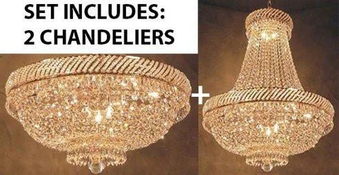 Chandeliers with Metal Frames in Black FinishChandeliers with Metal Frames in Black FinishSet Of 2 - French Empire Crystal Chandelier Lighting H26" X W23" + French Empire Crystal Flush Chandelier Lighting H 16" W 23" - Good For The Dining Room Foyer Hallway Bedroom Kitchen - 1Ea-F93-448/9+1Ea-F93-Flush/448/9