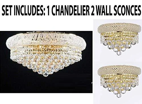 Chandeliers with Metal Frames in Copper FinishChandeliers with Metal Frames in Copper FinishSet of 3-1 Flush Empire Crystal Chandelier Chandeliers Lighting 15X24 and 2 Empire Empress Crystal (Tm) Wall Sconce Lighting W 12" H 6" - FLUSH/542/15 + C121-1800W12G Chandeliers with Metal Frames in Copper FinishChandeliers with Metal Frames in Copper FinishSet of 3-1 Flush Empire Crystal Chandelier Chandeliers Lighting 15X24 and 2 Empire Empress Crystal (Tm) Wall Sconce Lighting W 12" H 6" - FLUSH/542/15 + C121-1800W12G