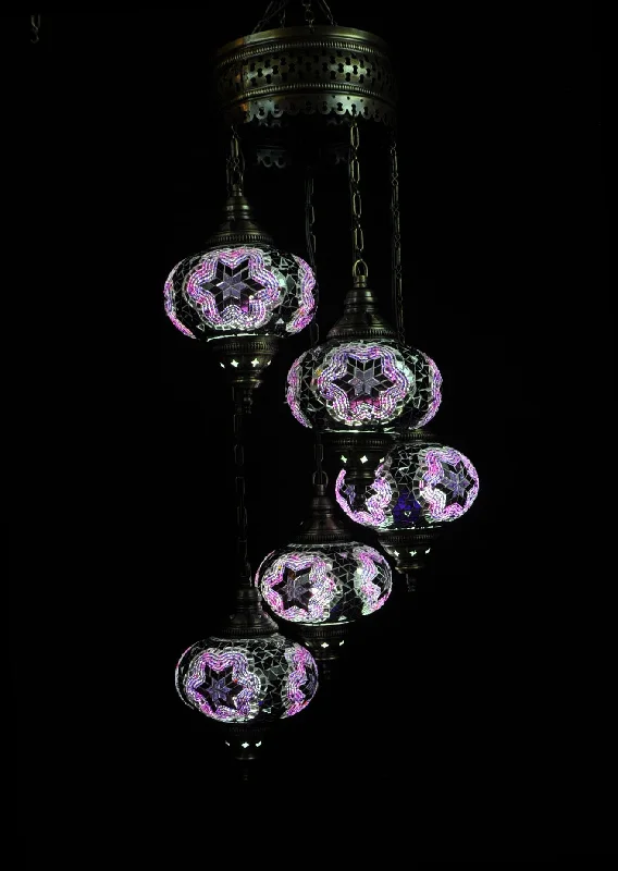 Chandeliers with Metal Frames in Bronze FinishChandeliers with Metal Frames in Bronze FinishTurkish Mosaic 5 Globe Chandelier Lamp
