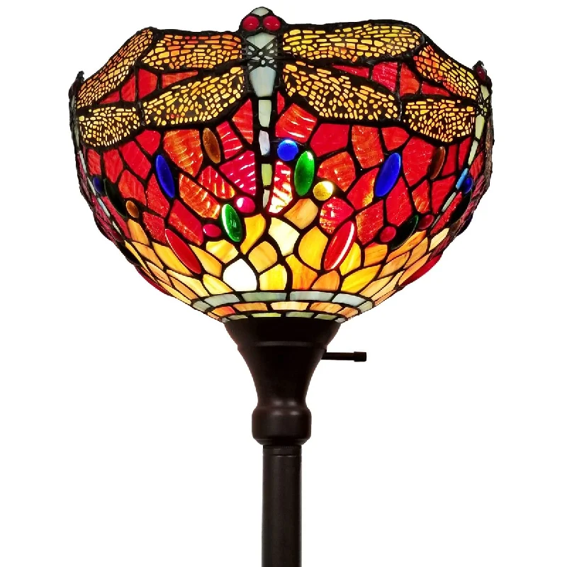 Glass Floor Lamp with Frosted Shades for Soft Diffused LightGlass Floor Lamp with Frosted Shades for Soft Diffused LightTiffany Style Floor Lamp Torchiere Standing 72" Tall Stained Glass White Dragonfly Bedroom Reading AM040FL14B Amora Lighting
