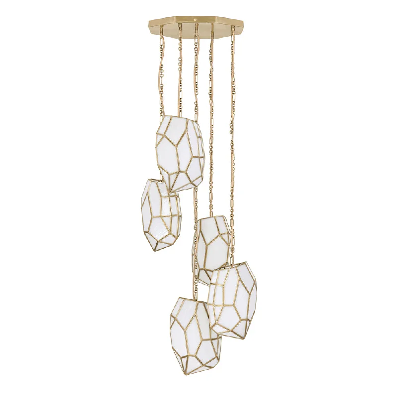 Contemporary Ceiling Lights with Unique, Abstract ShapesContemporary Ceiling Lights with Unique, Abstract ShapesHeera 5 Light Pendant in Brass