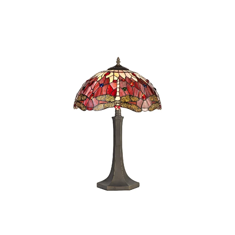 metal table lamps with a matte black finish for a sleek appearancemetal table lamps with a matte black finish for a sleek appearanceNelson Lighting NLK00989 Heidi 2 Light Octagonal Table Lamp With 40cm Tiffany Shade Purple/Pink/Antique Brass